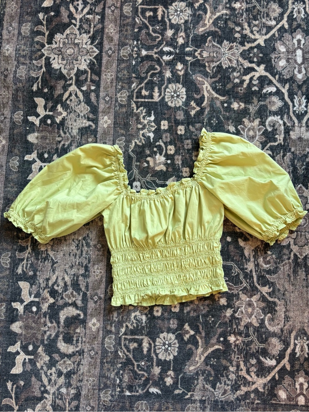 Levi's Lime Green Puff-Sleeve Smocked Crop Top